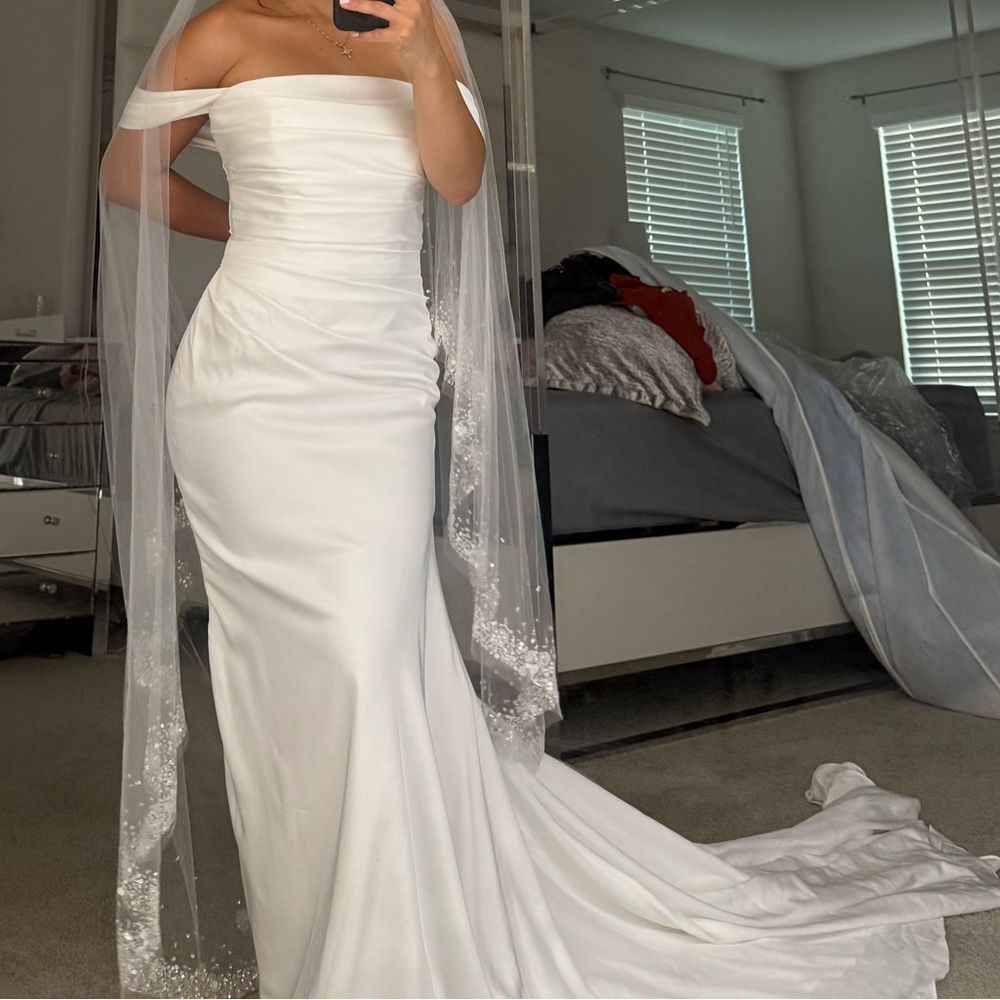 Mikaella Bridal Off-Shoulder White Wedding Dress